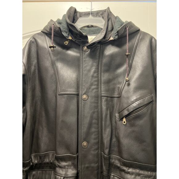 Urban Cowboy Men's Full Zip Snap Front Lined Leather Hooded Jacket Size XL Black - Picture 2 of 6